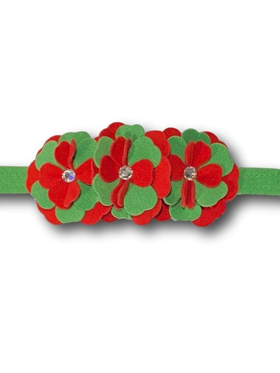 Size Small - Red & Green Fantasy Flowers 1/2" Dog Christmas Collar w Crystals - Picture 2 of 2